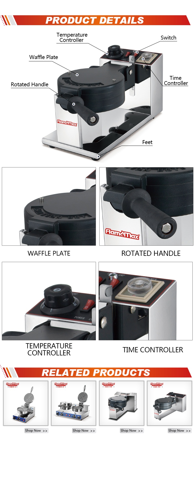 Waffe Maker HWB-RA - Foshan Nanhai Flamemax Catering Equipment Manufacturer 1